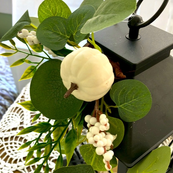 A harvest lantern in black with a faux flickering candle. Fall harvest. - Picture 2 of 6